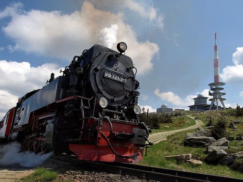 Steam engine at summit of Brocken, Harz Mountains